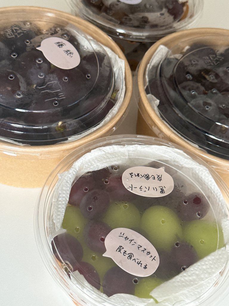 ぶどうが送られてきたけど、わざわざ小分けにしてぶどうに自己紹介させてるの徹頭徹尾わしの母という感じだ