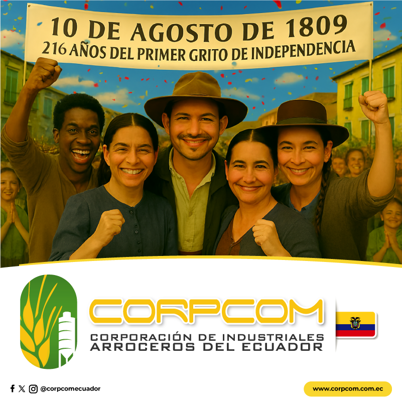 La Corporación de Industriales Arroceros del 🇪🇨 Ecuador, sus directivos y socios, conmemoran hoy 10 de agosto, 216 años del Primer Grito de Independencia de nuestro querido 🇪🇨 Ecuador ¡Viva Ecuador!

#Ecuador #10deagostode1809
