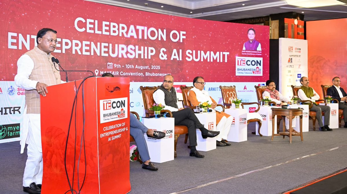 PakhiPanchami's tweet photo. Honoured to receive the “Changemaker Entrepreneur Award” on behalf of our Chairman, Jagadish Prasad Naik, from Hon’ble CM Odisha, Shri Mohan Charan Majhi, at TIECON 2025. A proud moment for DN Group!

#Tiecon2025 #DNGroup
#VivantaBhubaneswar
#DNRegalia
#DNWisdomTreeGlobalSchool https://t.co/4exXViWM2N