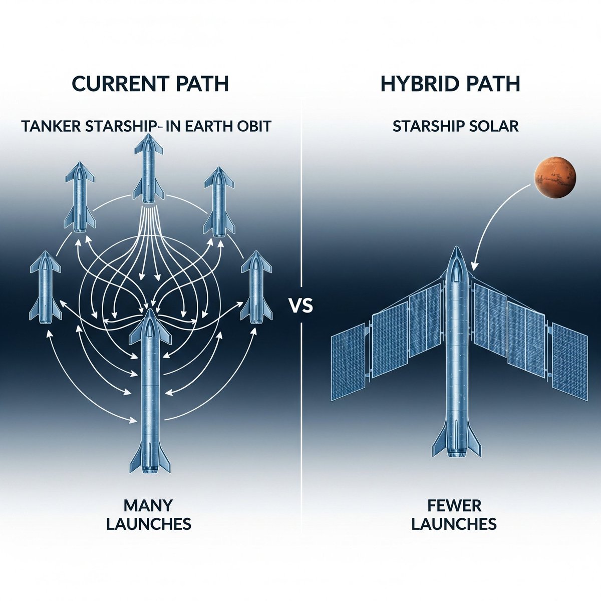 HarisHiew's tweet image. &amp;gt; The success of a &apos;Starship Solar&apos; prototype leads to one massive advantage: A drastic reduction in the number of tanker flights needed to refuel for Mars. That means a faster, cheaper, more robust path to make humanity multi-planetary, @SpaceX. #Mars #starship #SpaceEconomics