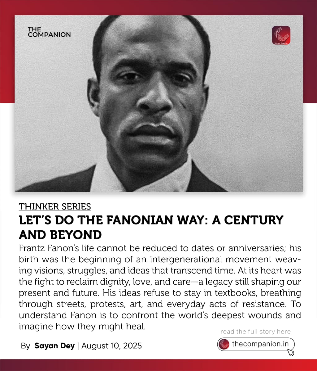 sayan dey (he/him) (@sayandey89) on Twitter photo In this short piece for <a href="/thecompanionn/">The Companion</a>, I embrace Frantz Fanon's philosophy of violence with respect to our collective performances of healing, loving, and caring in daily lives.
Link: thecompanion.in/lets-do-the-fa… In this short piece for <a href="/thecompanionn/">The Companion</a>, I embrace Frantz Fanon's philosophy of violence with respect to our collective performances of healing, loving, and caring in daily lives.
Link: thecompanion.in/lets-do-the-fa…
