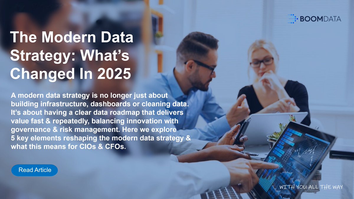 BoomdataAus's tweet photo. The modern data strategy is no longer just about building infrastructure, dashboards or cleaning data. Here we explore what's changed in 2025. #moderndatastrategy #dataroadmap #Analytics #datamanagement https://t.co/UInHY1WPhC https://t.co/9AsaFHOQ57