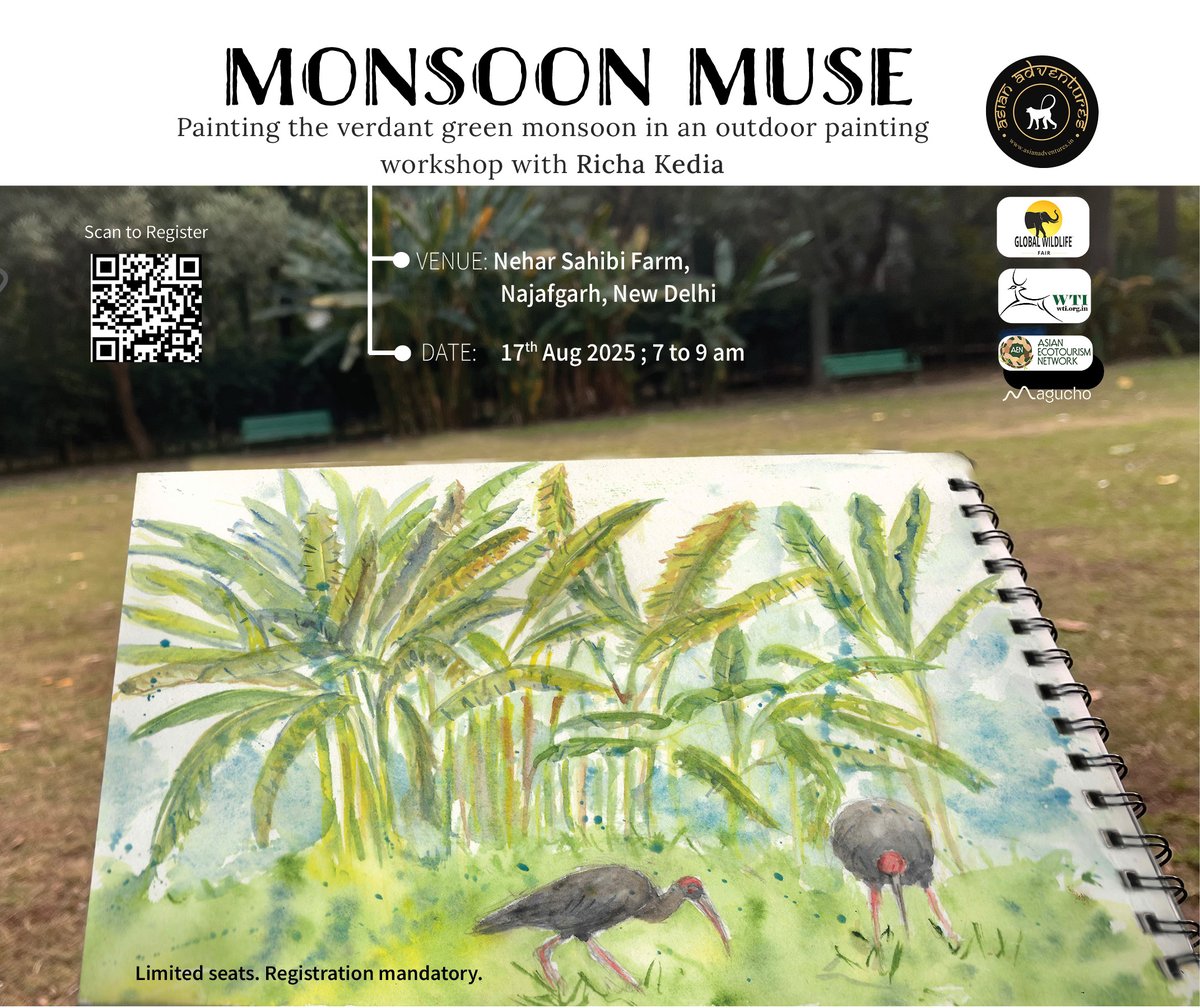 Do register for my #artworkshop this Sunday at Nehar Sahibi Farm!
Join us for *Painting the Season* at the breathtaking Nehar Sahibi Farm, which now looks even more enchanting, in the monsoon.
📅 Aug 17, 2025 | 🕖 7– 9 AM | 🌿 Nehar Sahibi Farm

#artworkshop #outdoorlearning