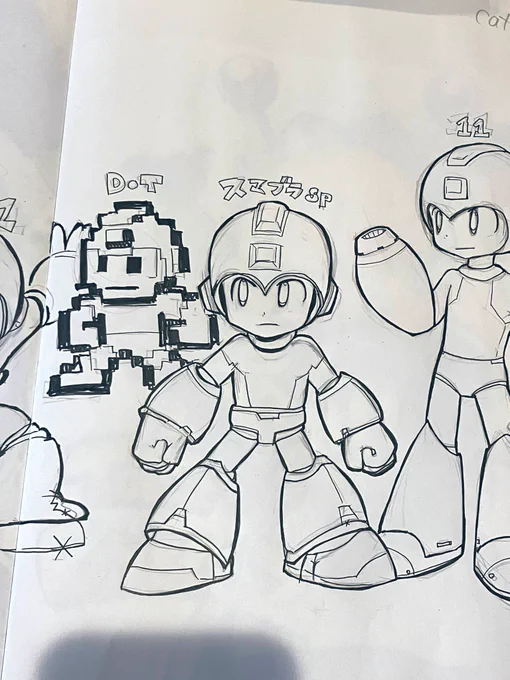 スマブラロックマン、デザインは11に近いけどフォルムはよりゴツくてドット絵をよく表現してるなって思う。公式ロックマンだけでも色々な絵があるけどとても良いとこどりしてて素敵 