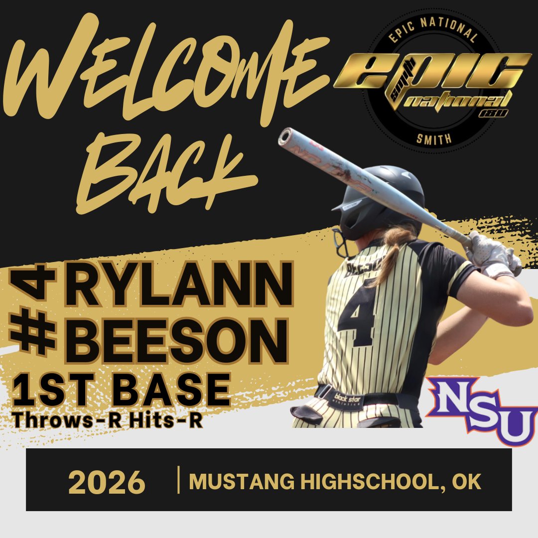 Epic National 18U Smith (@epicnational18) on Twitter photo 🆙next for our #Epic 25/26 roster
Welcome back <a href="/rbeeson80/">Rylann Beeson</a>, our <a href="/NSUDemonsSB/">NSU Demons Softball</a> commit. #senior year will be your best one yet! 🆙next for our #Epic 25/26 roster
Welcome back <a href="/rbeeson80/">Rylann Beeson</a>, our <a href="/NSUDemonsSB/">NSU Demons Softball</a> commit. #senior year will be your best one yet!