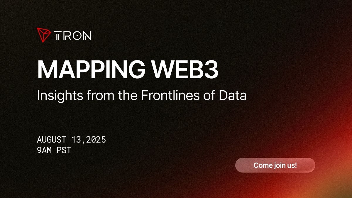 trondao's tweet photo. Get the pulse of Web3—straight from the data. 📊

Join us for a #TRON X Space: “Mapping Web3: Insights from the Frontlines of Data”

📅 Aug 13, 2025 | ⏰ 9AM PST

From sector trends to TRON’s performance, we’re breaking down what’s happening on-chain—and what’s next from leading industry voices.

@MessariCrypto @Cryptoquant_com @Dune @Artemis

Set a Reminder 🔗 
https://t.co/7I4vIR6GtE