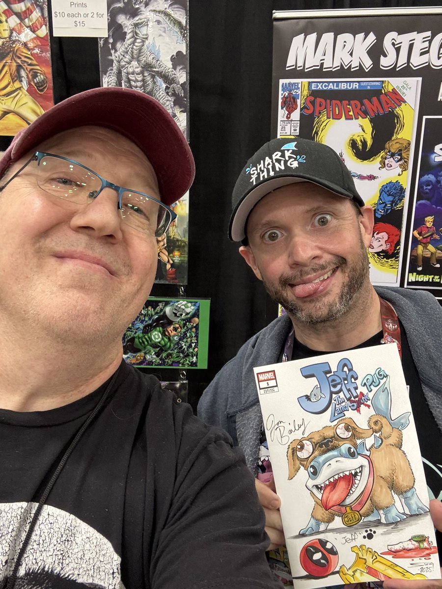 markstegbauer's tweet photo. Woo! Got to meet the awesome @epicvoiceguy at @MadComicExpo today! He signed my Jeff the Land Shark sketch cover. This will be up for sale soon with proceeds going to @alzassociation Thanks, Jon! https://t.co/7Lm5OWQruh