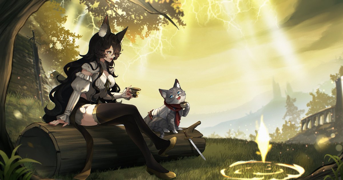 Knight_Mylo's tweet photo. "What about you? A Knight of your experience must have a ton of stories!"

Knight Vulpes and I enjoying a moment of respite by the grace before the adventure continues 🦊⚔️🐈‍⬛ https://t.co/3Jd7hXtd1N