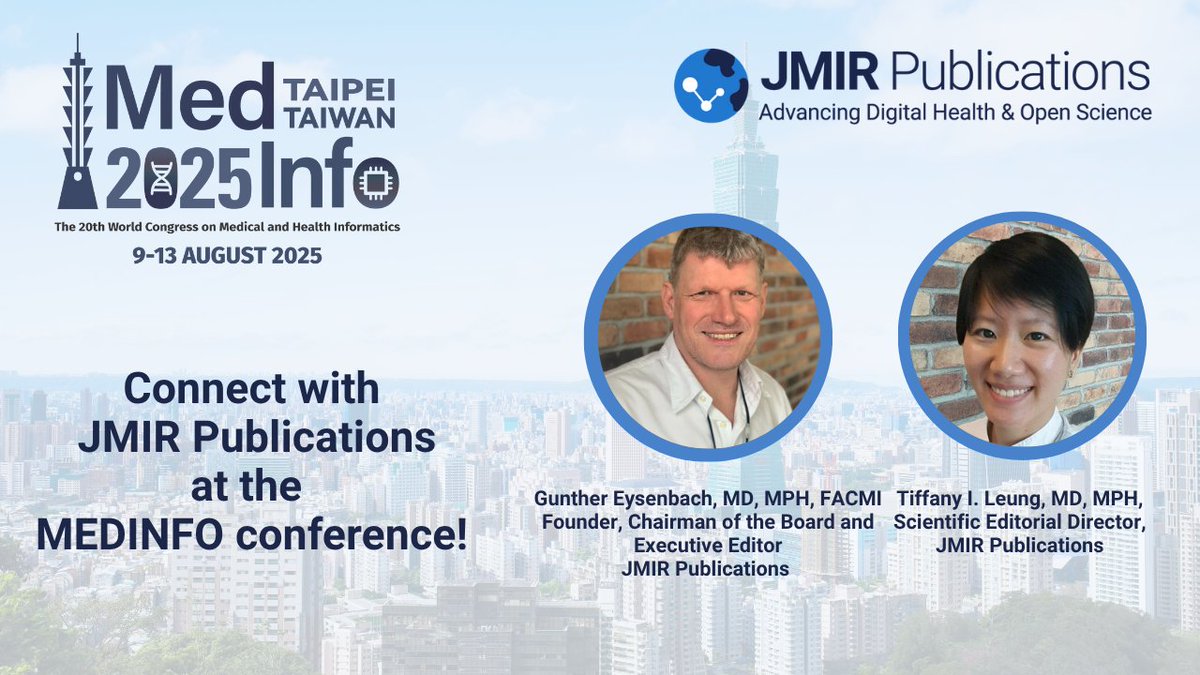 jmirpub's tweet photo. #MedInfo2025 is buzzing with innovation in Taipei!
 
We’re excited to connect with leaders shaping the future of #DigitalHealth &amp; #AI in hospitals.

 #JMIRMedInfo @eysenbach @TLeungMD https://t.co/Qbb3eIaUu9