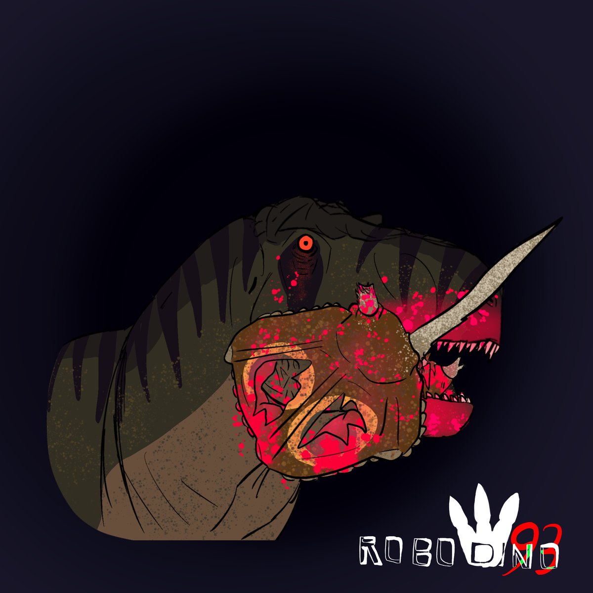 RoboDino93's tweet photo. Hereโs a drawing I did based on this. My first attempt from March wasnโt really good, but I like what I did this time. Hope you enjoy! #tyrannosaurusrex #trex #triceratops #paleoart #paleomedia #thelandbeforetime #landbeforetime #sharptooth #dinosaur #dinosaurs https://t.co/MrK45vu443