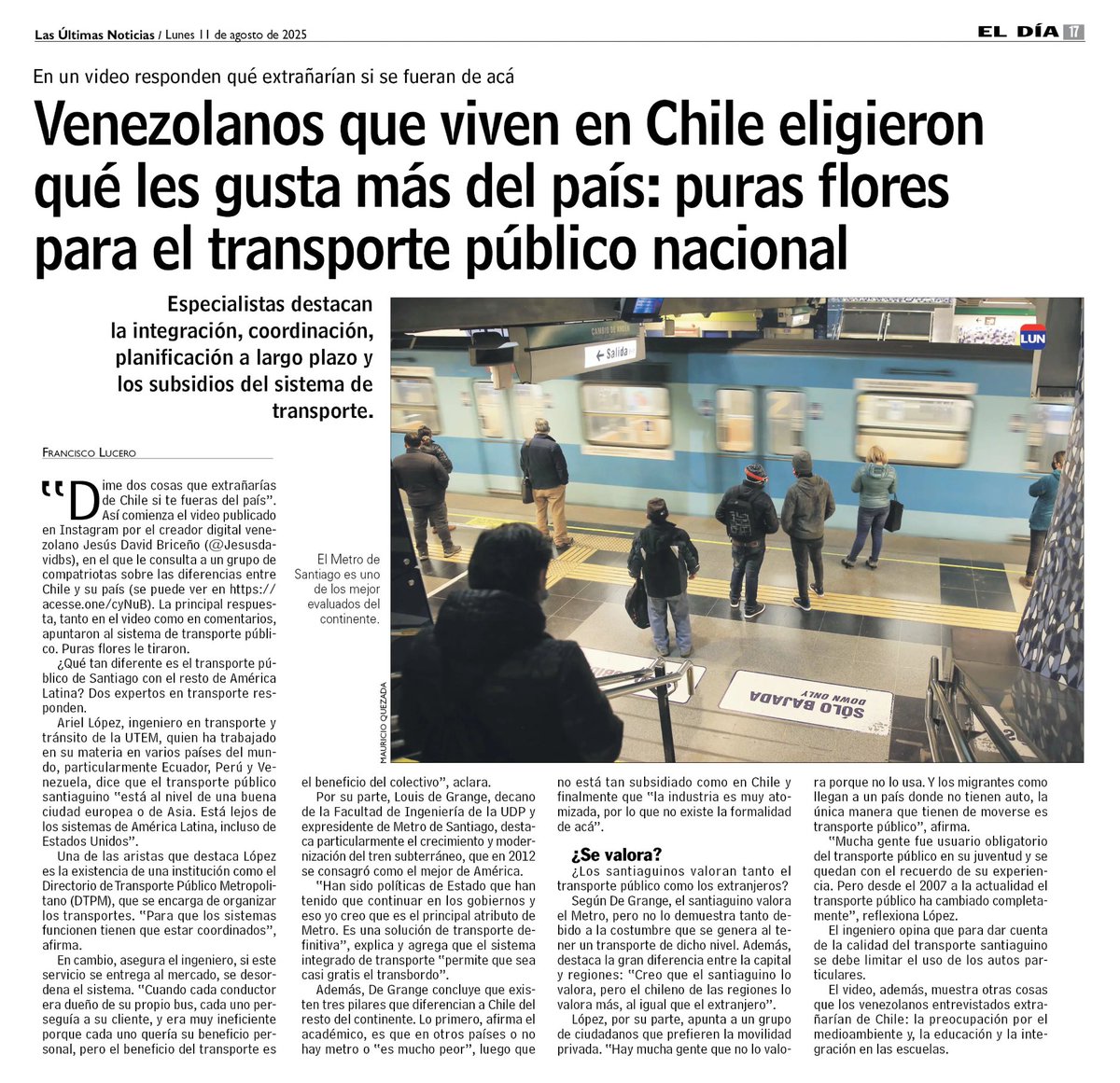 arieIIopez's tweet photo. Santiago pasó de tener uno de los peores sistemas de transporte público en 2007 a tener uno de los mejores en 2024

Pero las personas que compraron auto arrancando del @Transantiago no saben que hoy los buses @Red_Movilidad son más confortables que el Metro

Entrevista en @lun https://t.co/FonW4JRI5J