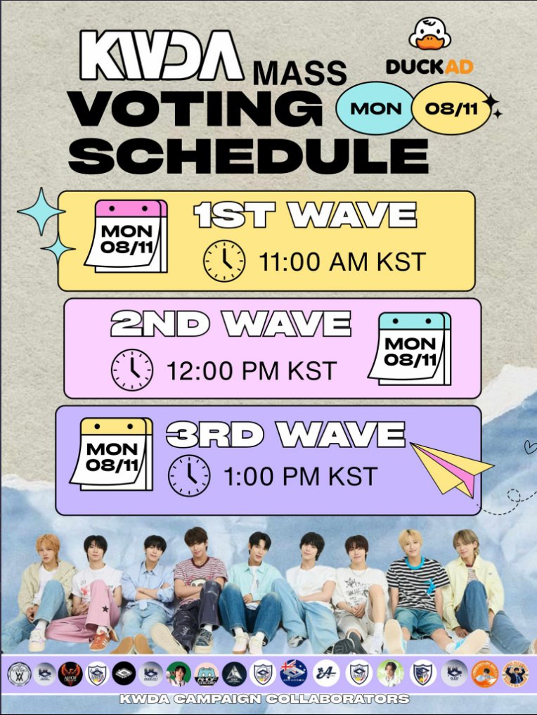 AHOFCord ANNOUNCEMENT: 🚨REPOST || ALERT🚨
📢KWDA MASS VOTING ANNOUNCEMENT 📢

The moment we’ve all been waiting for is here — it’s the final day of KWDA voting on Duckad! To maximize our support, we are organizing a mass voting schedule. 

Please participate actively during the