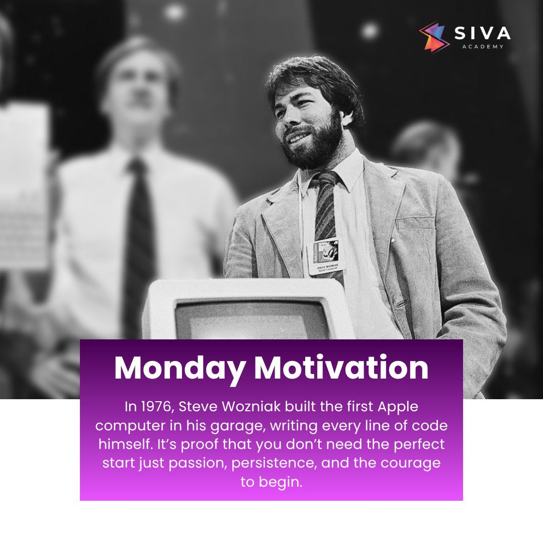 siva_academy's tweet image. From Zero to Breakthrough
In 1976, Steve Wozniak built the first Apple computer in his garage, writing every line of code himself.
#MondayMotivation #ProgrammingHistory #SteveWozniak #Apple1 #GarageToGreatness #CodingInspiration #Innovation #LearnToCode #TechPioneers