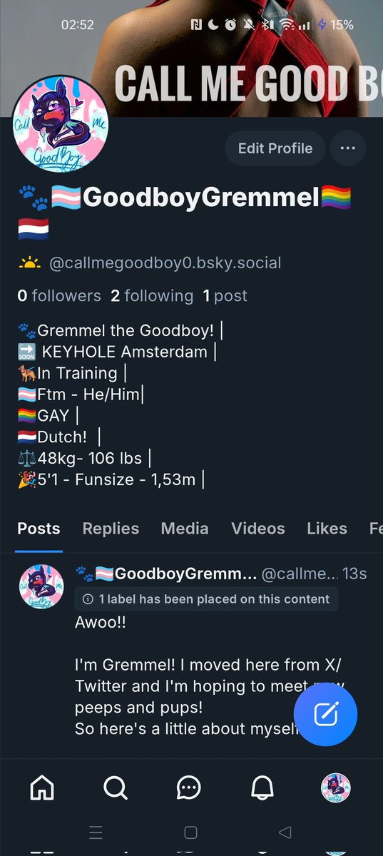 Awoo! 

After having so many people tell me to try bluesky, i finally did it. 
If you want to keep seeing my "nsfw" stuff, give me a follow there!! 
Hope stay in contact with most of my followers <3 

bsky.app/profile/callme…

#bluesky #puppyplay #nsfw #moots #ftm #dutch #twink