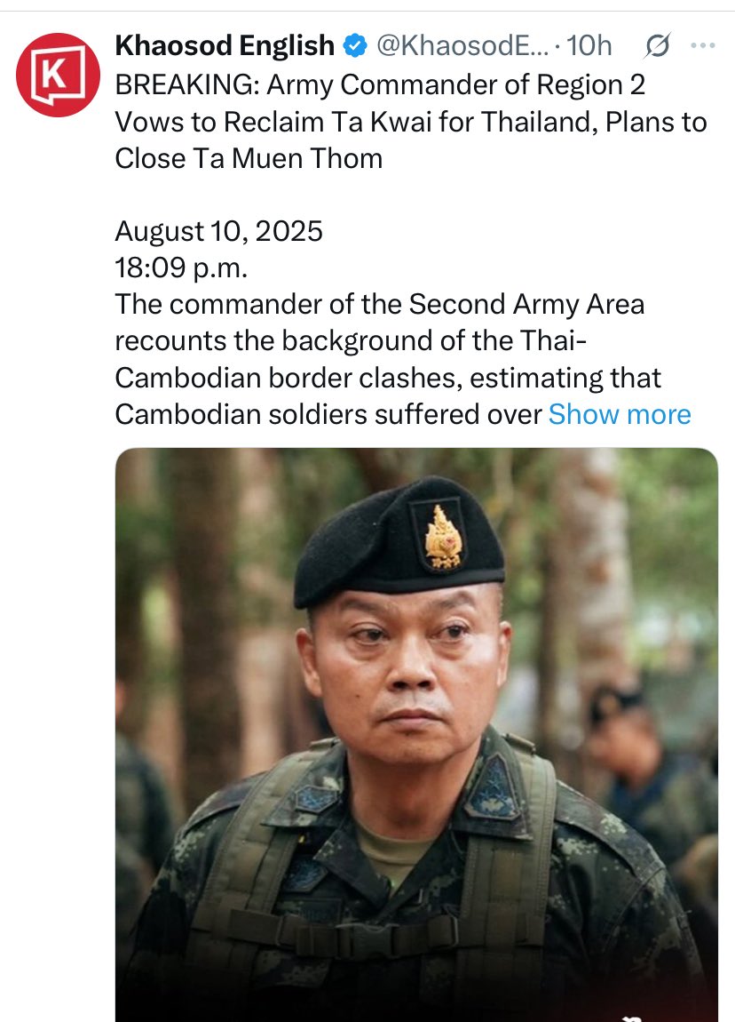 KemMnv's tweet photo. The Thai military, emboldened by the lack of condemnation or accountability, is openly preparing to invade Cambodia again. We urge the world to start issuing clear condemnation of these blatant acts of aggression and calling for legal resolution to end our territorial conflict. https://t.co/sXv7gPmQj5