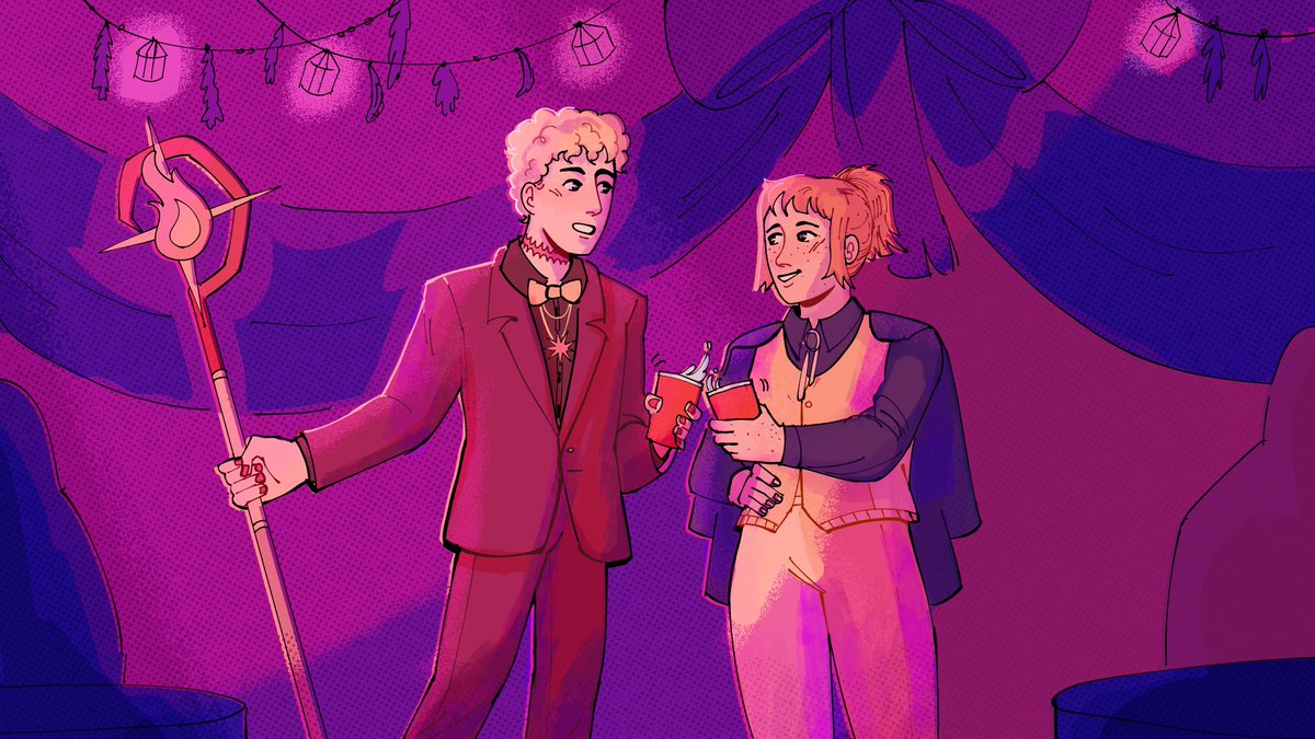 kindlestuck's tweet image. i was the artist for buddy dawn's ending on @HeyGirlieGame! ☀️🍎 this flop ending was kept secret from the whole team until just before release. it was beautiful 🥳 #dimension20 #fhjy