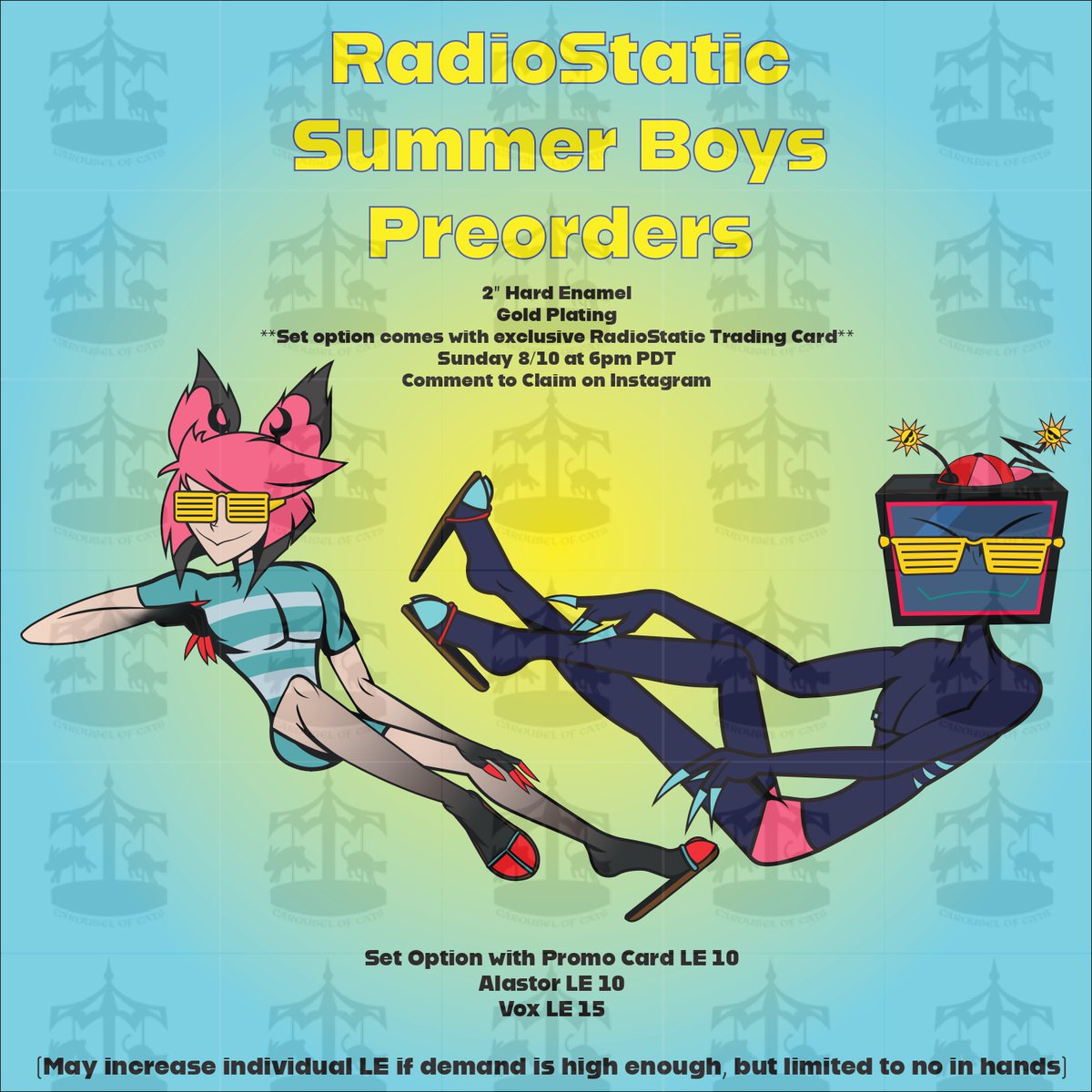 bambixthebeast's tweet photo. RadioStatic Summer Boys C2C is live over on 1nst@gram!
Go comment if you'd like one.
Sets are limited to 10, singles are available as well.
#hellishmerch #hazbinhotelfanmerch #radiostatic #voxhazbinhotel #alastor https://t.co/i9dZ1bgGbg