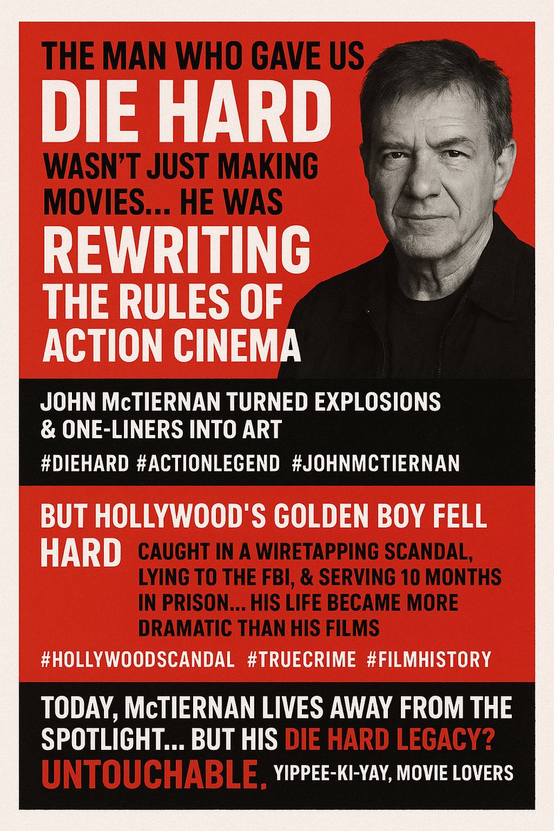 suntzu5BC's tweet image. The man who gave us Die Hard wasn’t just making movies… he was rewriting the rules of action cinema. John McTiernan turned explosions &amp;amp; one-liners into ART. #DieHard #ActionLegend #JohnMcTiernan