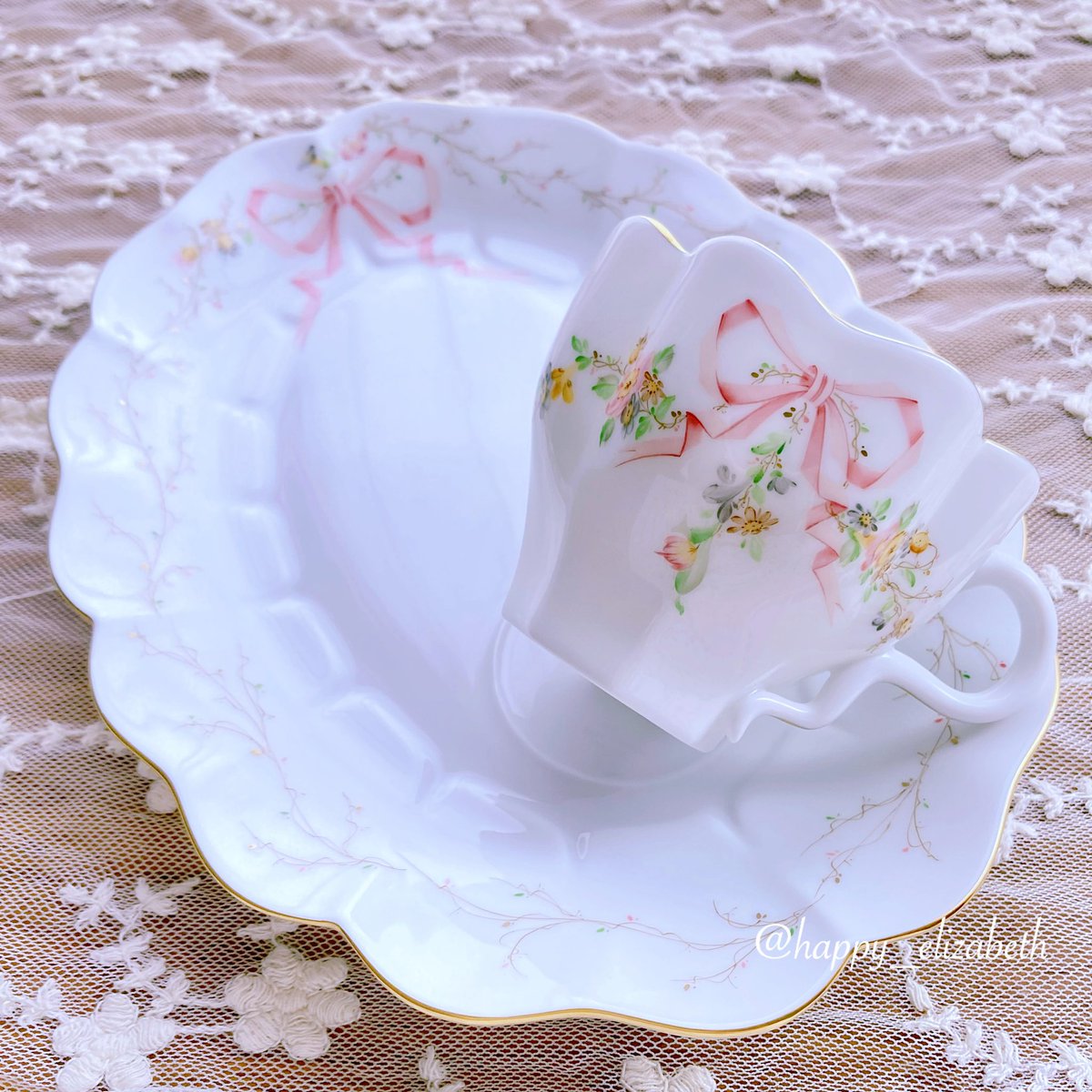 ヘレンド ウィーンの薔薇 ピンク テニスセット（スナックセット） 2客