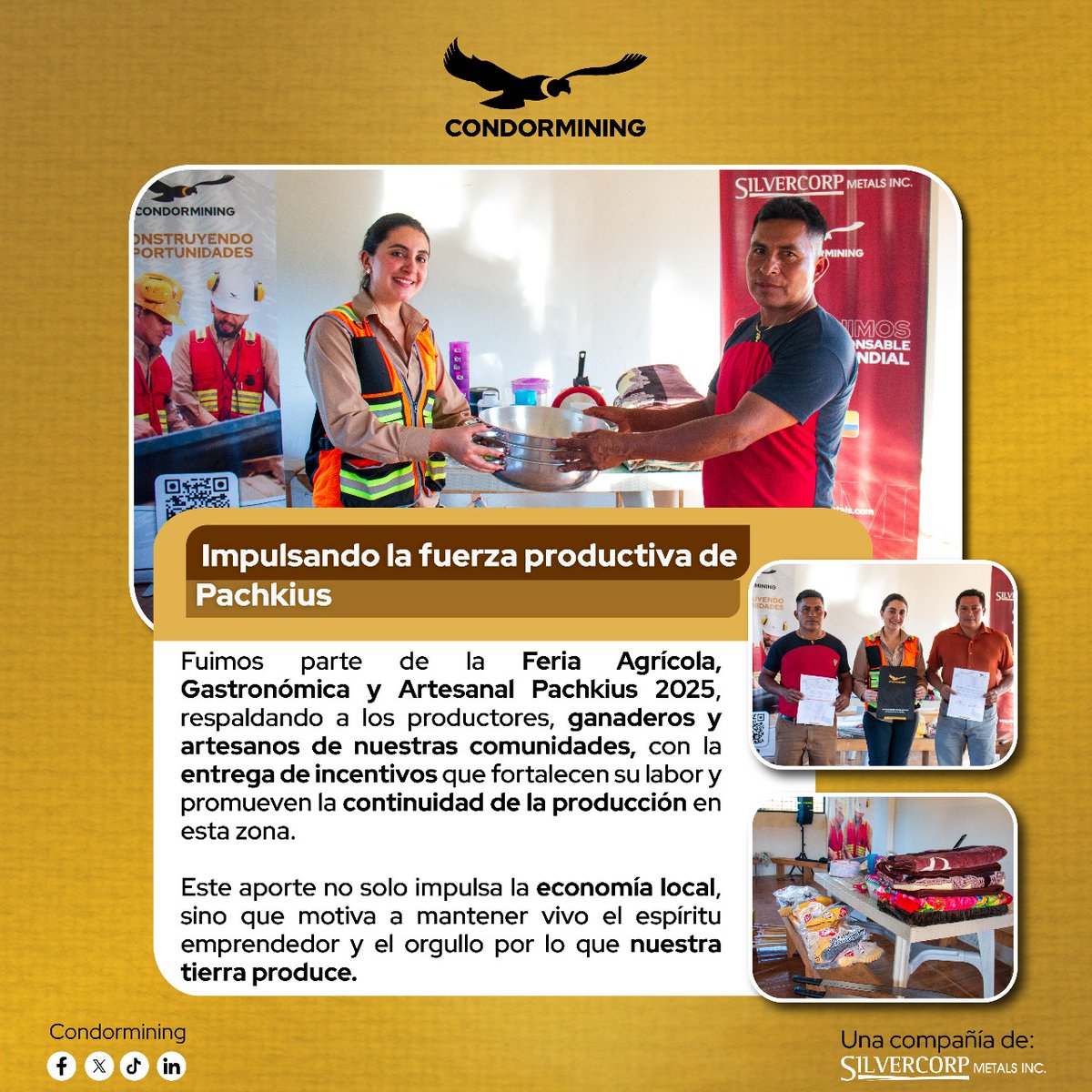 condormining's tweet photo. 📍 Impulsamos el desarrollo rural y productivo 🌱🐄

En Condormining reafirmamos nuestro compromiso con el fortalecimiento del sector agropecuario 🚜 de nuestra área de influencia.
#Condormining  #DesarrolloRural  #MineríaResponsable  #ConstruyendoOportunidades   #Silvercorp 👷🏻‍♀️ https://t.co/NbYb756uYQ