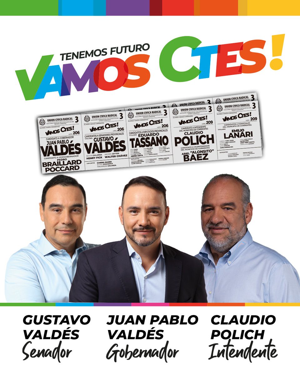 Este 31 de agosto <a href="/vamosctesok/">Vamos Corrientes</a> Vamos con <a href="/JPValdesok/">Juan Pablo Valdés</a> Gobernador <a href="/claudiopolich/">Claudio Polich</a> Intendente