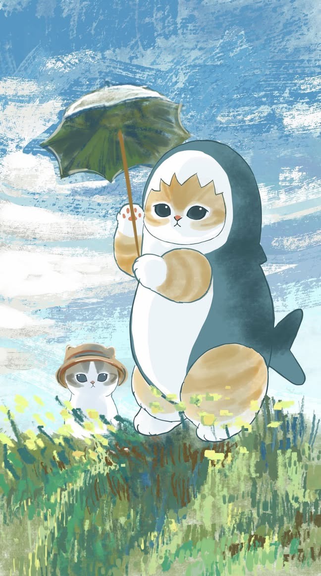 mofu_sand's tweet photo. 日傘をさすサメにゃん https://t.co/h1rcupbL6H