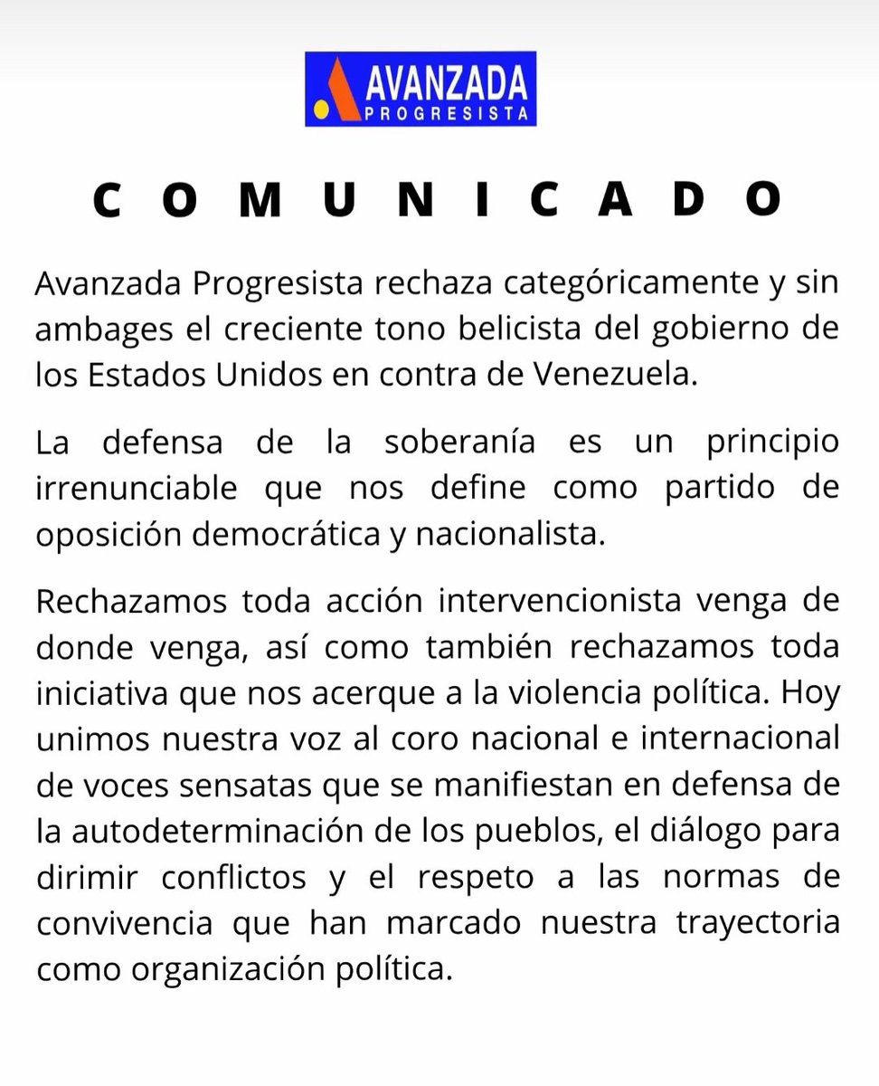 AprogresistaMda's tweet image. COMUNICADO 📣
Avanzada Progresista. 
@AProgresistaVE
@luisromeroc 
@Mayiraandreina