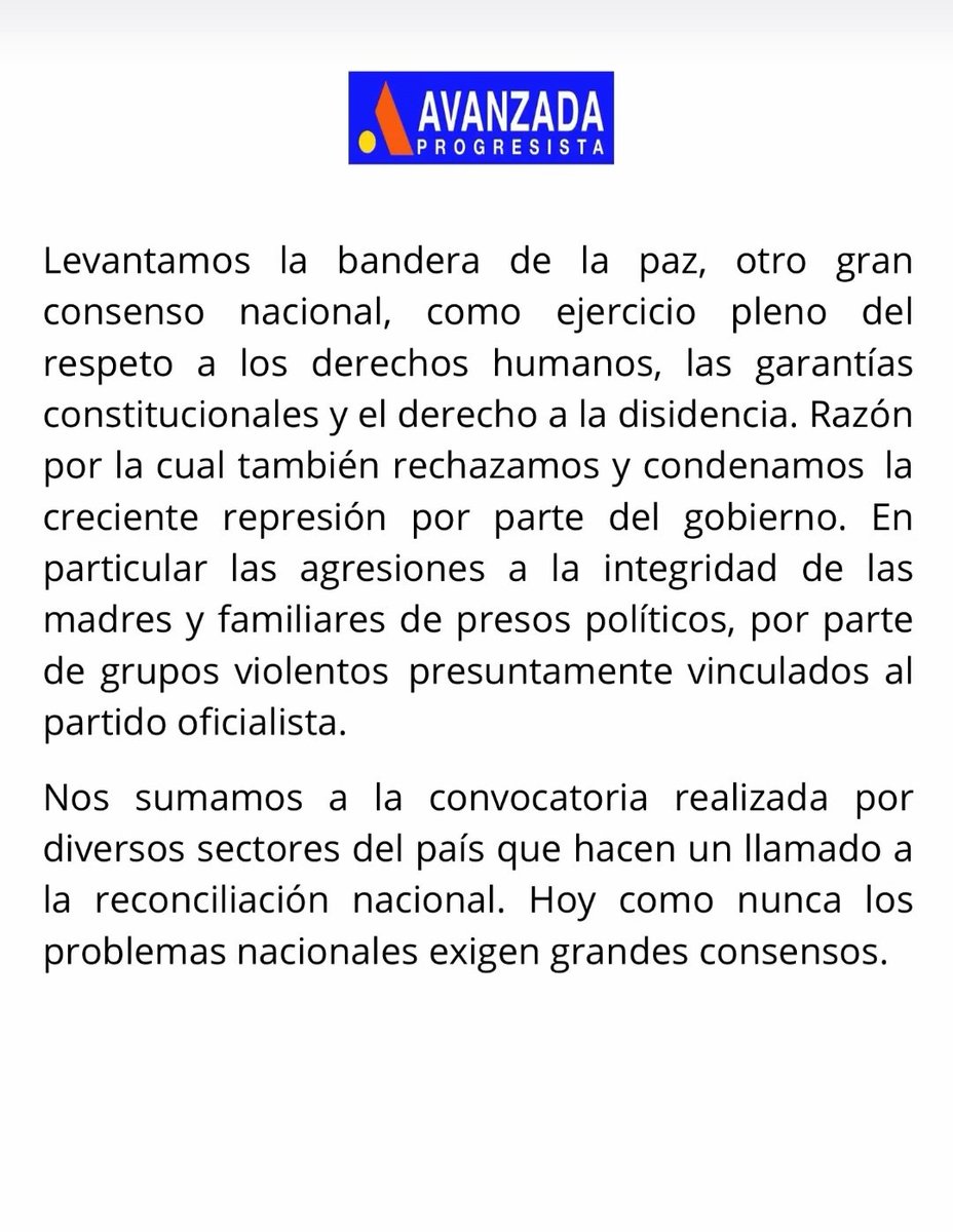 AprogresistaMda's tweet image. COMUNICADO 📣
Avanzada Progresista. 
@AProgresistaVE
@luisromeroc 
@Mayiraandreina