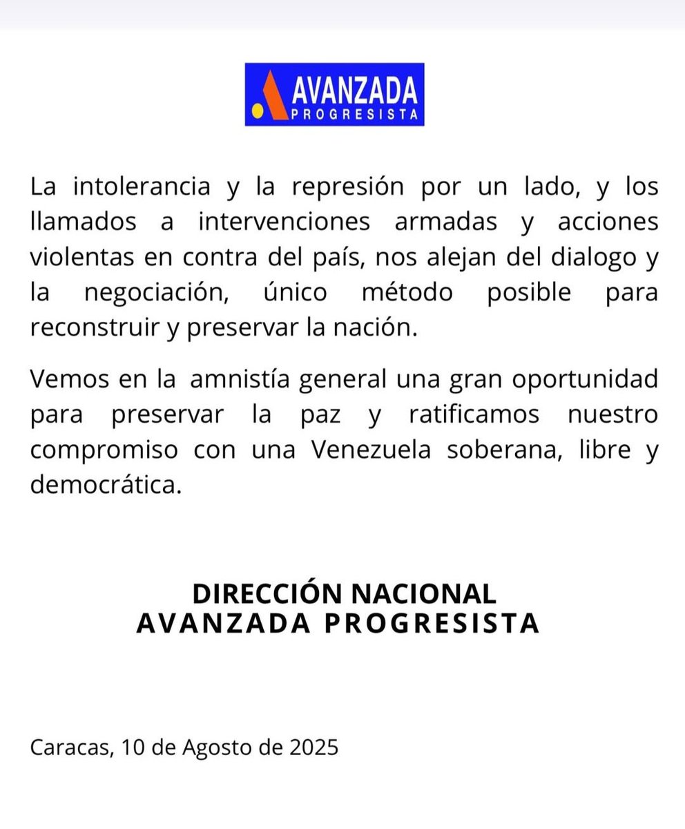 AprogresistaMda's tweet image. COMUNICADO 📣
Avanzada Progresista. 
@AProgresistaVE
@luisromeroc 
@Mayiraandreina