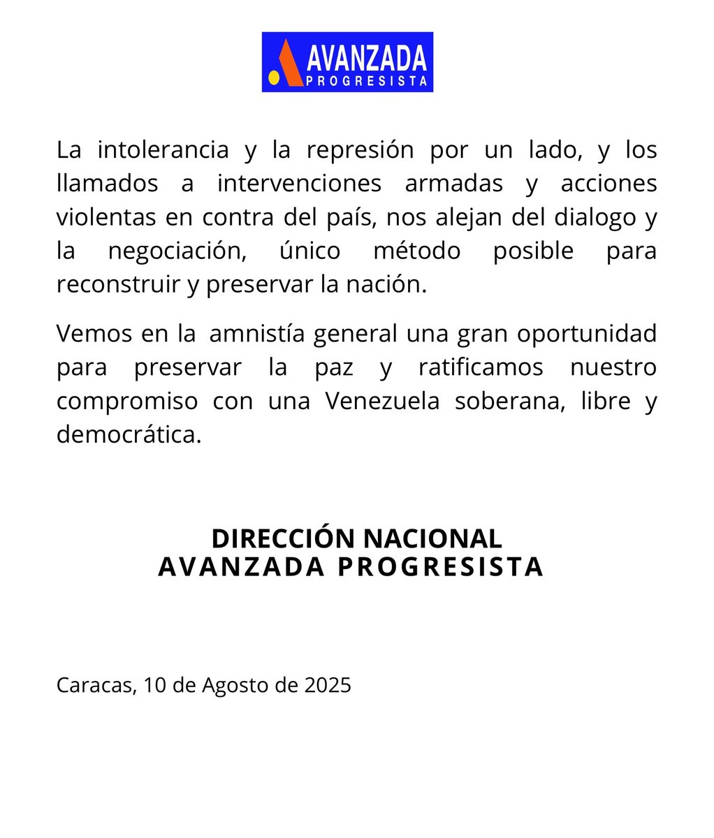 AProgresistaVE's tweet image. #10agosto|    C O M U N I C A D O
AVANZADA PROGRESISTA