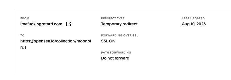 spencer's tweet image. Update: it now redirects to the @opensea @moonbirds page