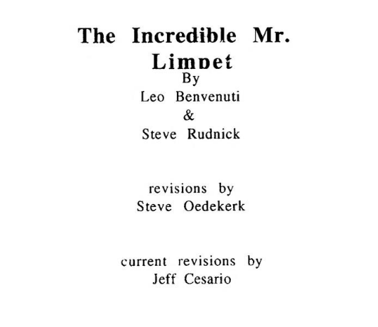 Drawing For Nothing (@dfnbook) on Twitter photo The screenplay to the infamous unproduced reboot of The Incredible Mr. Limpet, originally meant to star Jim Carrey, has appeared online thanks to <a href="/Maximosalazar02/">Maximo Salazar#22</a> archive.org/details/1-ncr-… The screenplay to the infamous unproduced reboot of The Incredible Mr. Limpet, originally meant to star Jim Carrey, has appeared online thanks to <a href="/Maximosalazar02/">Maximo Salazar#22</a> archive.org/details/1-ncr-…
