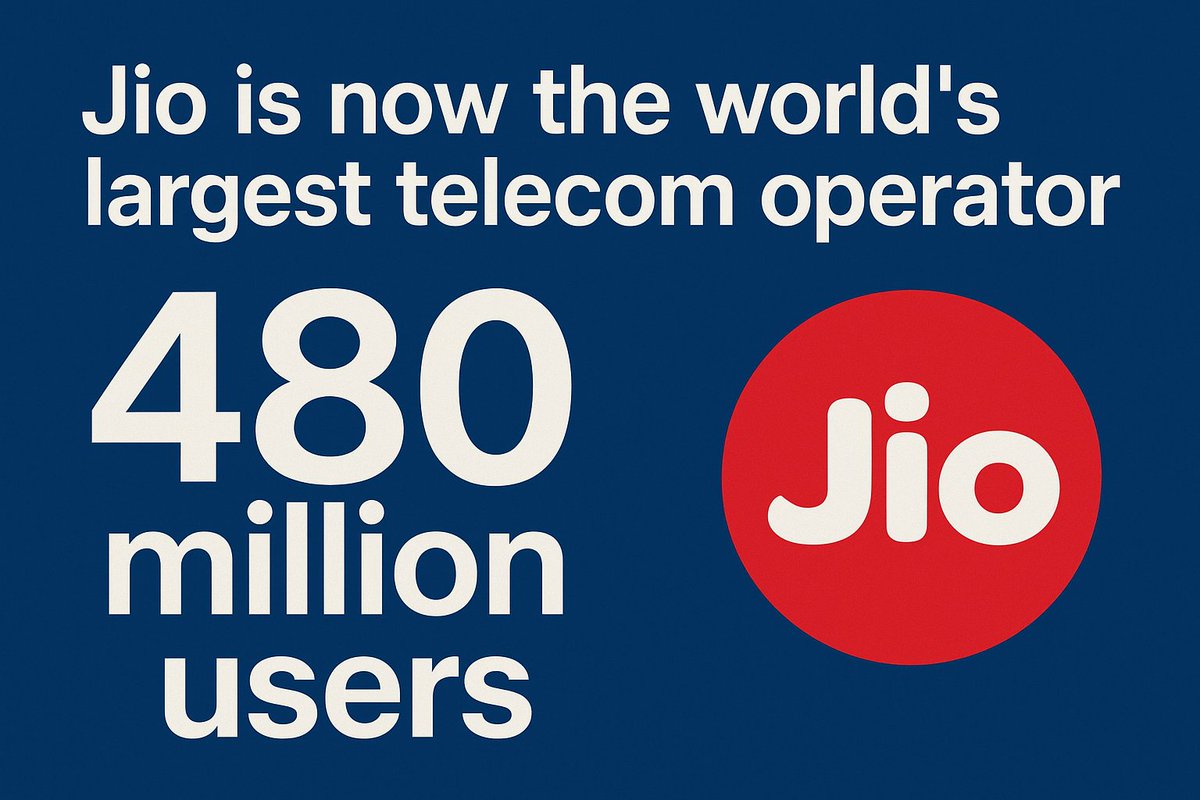 TechValid_'s tweet photo. Jio is now the world's largest telecom operator with 480 million users. #jio https://t.co/bWRh4p4QCo