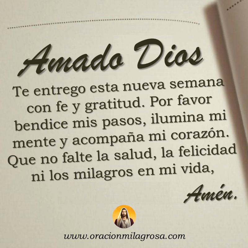 oracion_milagro's tweet photo. ORACIÓN PARA VIVIR UN SEMANA DE BIENESTAR Y MILAGROS: Amado Dios, gracias por la oportunidad de comenzar una nueva semana. Te pido que llenes mis días de bienestar y milagros; Bendíceme y aleja de mí todo lo que no venga de Ti.

Haz esta oración en: https://t.co/56X8ACRmvy ✨