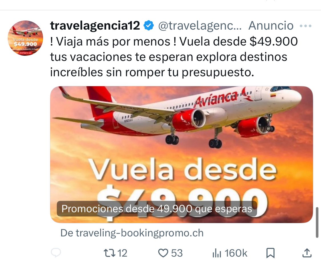 Ojo con esto. Este tuit patrocinado conduce a una estafa