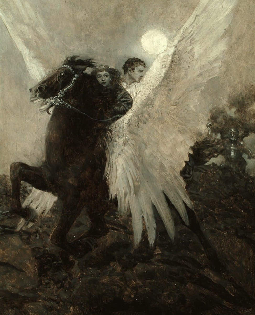 Enchanted Booklet (@dreamerbook) on Twitter photo 'Flew the Black Winged Horse' by #HowardPyle, 1895. 'Flew the Black Winged Horse' by #HowardPyle, 1895.