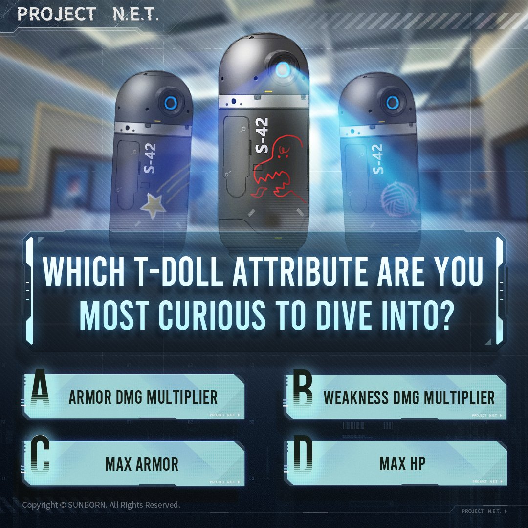 GFLFIRECONTROL's tweet photo. In Project NET, every T-Doll comes with a unique set of core attributes. Which attribute are you most curious about?

Drop a comment below to let us know! Our dev team will be sharing a deep dive soon. Stay tuned!

>> Pre-Register NOW: https://t.co/qfUpxH4ncr

#ProjectNET #GirlsFrontline #gfl