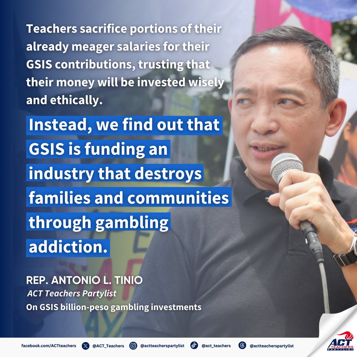 ICYMI: Tinio calls for House investigation on GSIS billion-peso gambling investments