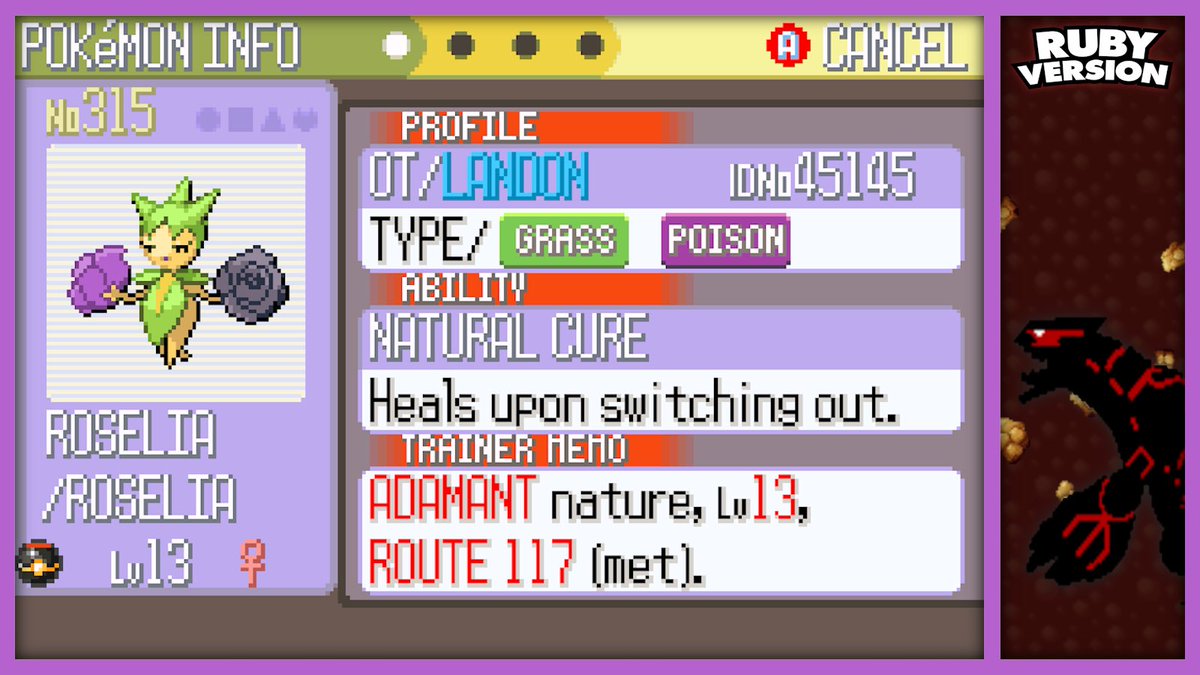 SH_Lando's tweet photo. Shiny Roselia after 12,576 random encounters in Pokémon Ruby 💫 
+2 Phases 

63/135 of the Hoenn Living Dex complete ✨

#Pokemon #ShinyPokemon https://t.co/IYpE7eODwY