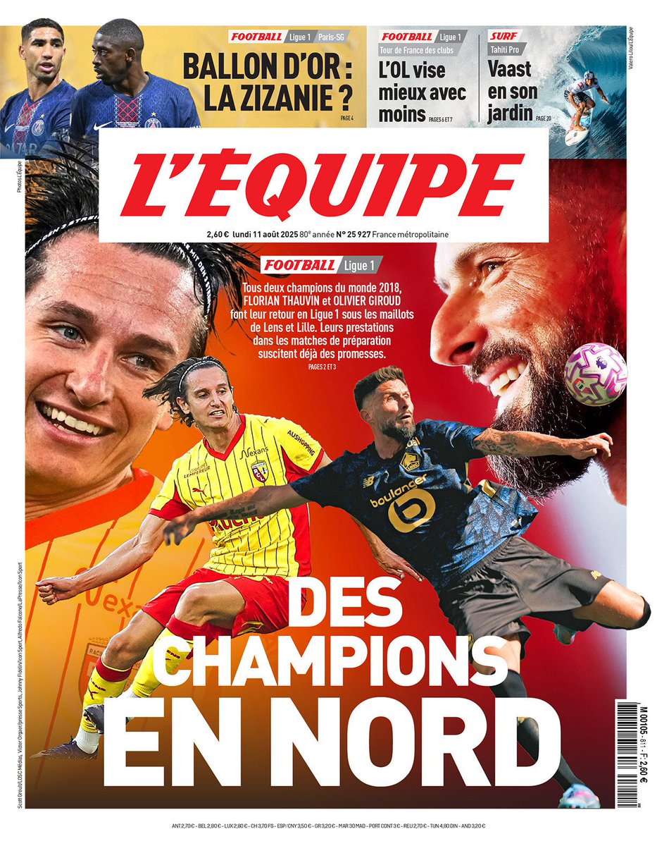 supplensois's tweet photo. #France 🇫🇷 #Ligue1 #RCLens #Bollaert #FlorianThauvin #Flotov
Le champion du monde 2018, Florian Thauvin (RC Lens), à la Une du Journal L'Equipe... 📰 👀 https://t.co/WEu10yiJkf