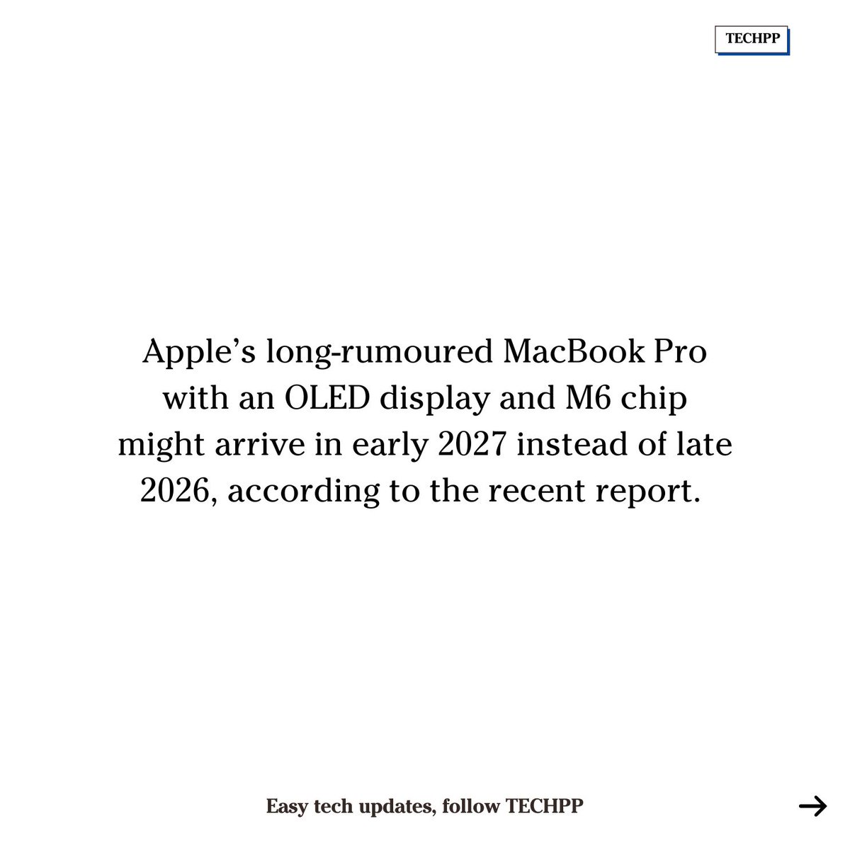 techpp's tweet photo. Apple’s OLED MacBook Pro redesign could be delayed to 2027
#Apple #MacBookPro #OLED #M6Chip https://t.co/86Q0asmvvw
