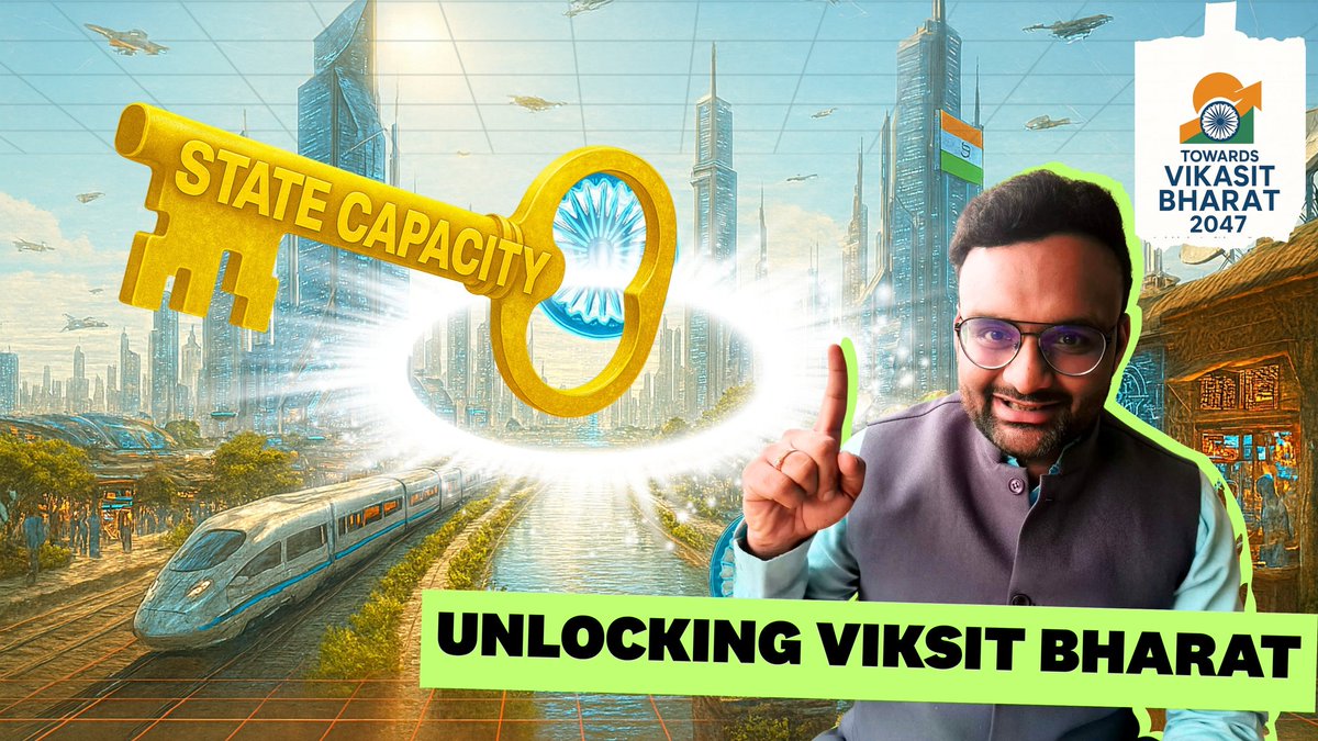 chinmayud's tweet photo. Unlocking d dream of #ViksitBharat2047 requires more than just money. My new video reveals the one missing piece #StateCapacity. This is d real way to improve Indian governance.
​Watch the full video here https://t.co/uUm0dDvQbC
Inspired by @karthik_econ' book
  #nationbuilding https://t.co/7RR9KvN1jJ