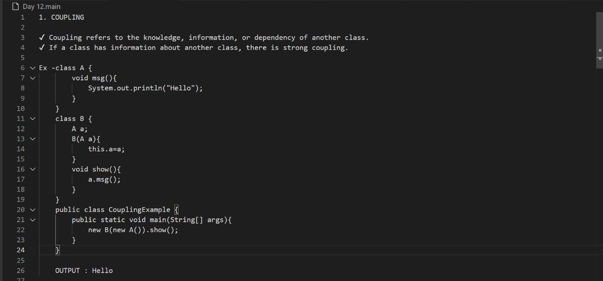 Bhanu_Codes_404's tweet photo. Day 12 of
#365DaysOfCode &
#100DaysofJava 🚀
📌 Today Java topic:
Coupling, Cohesion,
Association, Aggregation, Composition 5 Areas of OOP design.
🧑💻 Master these & write cleaner, scalable code.
#letsconnect #BuildInPublic #LearnToCode #TechTwitter
#JavaLearner
#DevCommunity https://t.co/lN3PgNBzjK