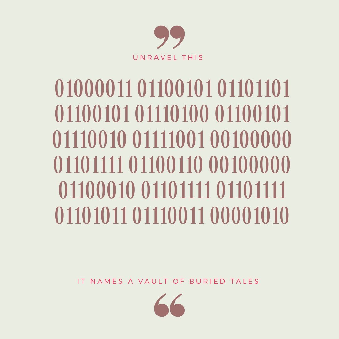 ARoseberg's tweet photo. It’s Victor again.
Got a weird reply on my Reddit (r/victorswritinglab). Looked like a code.
Cracked the binary — says CEMETERY OF BOOKS.
📚🪦

Anyone good at deciphering? 
#puzzle  #CIPHER  #ARG #mystery #cryptogram #codebreaking #riddle #puzzlehunt #cryptography #enigma https://t.co/AI3Gzp9ImL