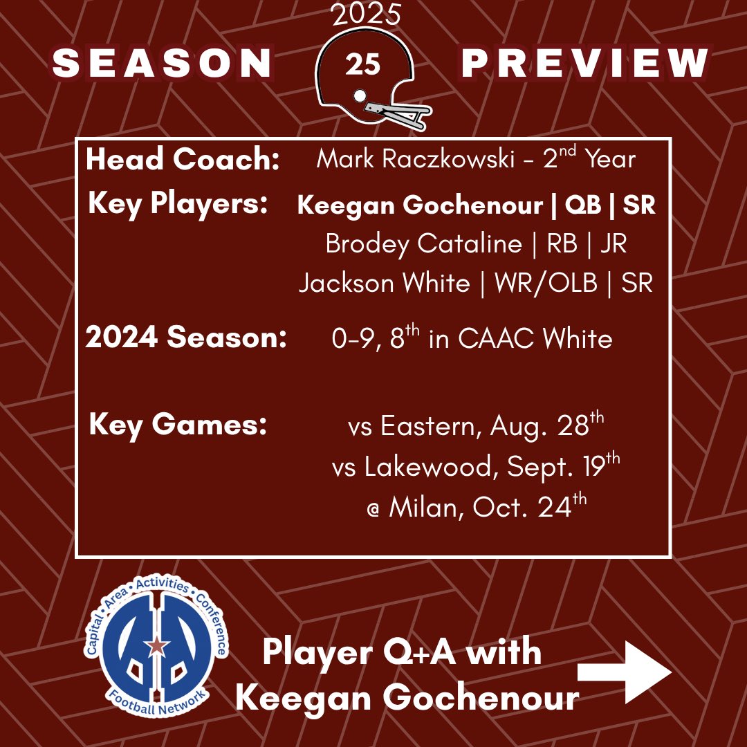 CaacFootball's tweet image. Our FIRST team preview this season brings us to Eaton Rapids, home of the Greyhounds‼️ Here is a preview for the 2025 Season, including a player interview with Keegan Gochenour‼️