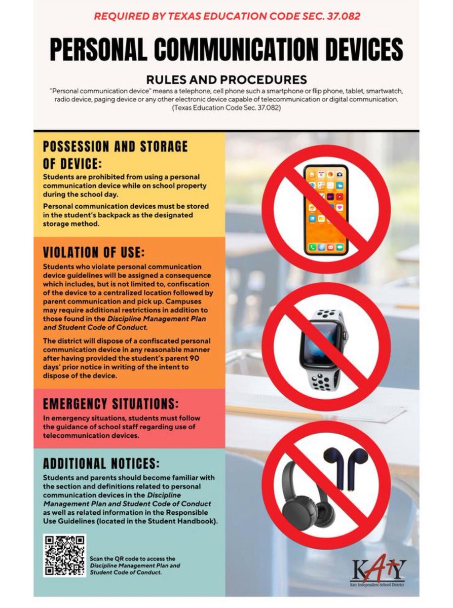 Please make sure you know the new state law regarding personal communication devices in schools. <a href="/MRJHMavs/">Morton Ranch JH</a>