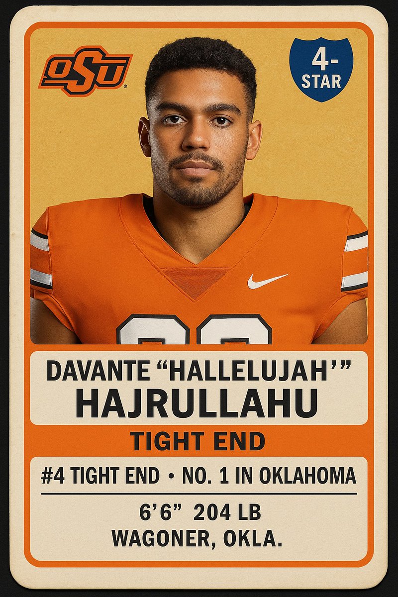 NECF_TedLasso's tweet photo. From Wagoner to Stillwater… our newest Cowboy is staying home. 🧡

Welcome Davante “Hallelujah” Hajrullahu — 4⭐ TE, #4 in the nation, #1 in Oklahoma. Physical, fearless, and ready to make some noise in Boone Pickens.

#GoPokes #Believe #NECFCrootin https://t.co/EMTvJoWelo