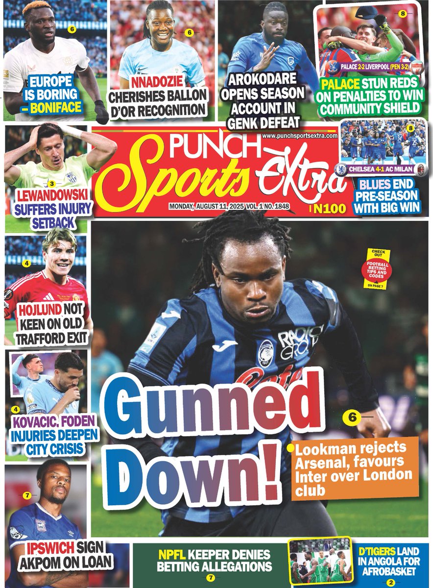MobilePunch's tweet photo. AUGUST 11 - PUNCH Sports Extra Headlines https://t.co/I2TDV8UlRi