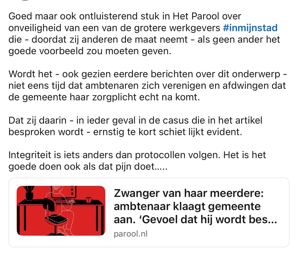 Integriteit is iets anders dan protocollen volgen. Het is het goede doen ook als dat pijn doet….. parool.nl/amsterdam/zwan…