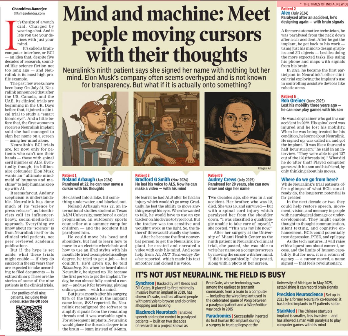 sntripathi1's tweet photo. BCI: Mind and machine: Meet people moving cursors with their thoughts-It’s the size of a watch dial. Charged by wearing a hat. And it lets you use your devices with just your mind. It’s called a braincomputer interface, or BCI — a science fiction not too long ago — and Neuralink https://t.co/OLMm2jekEU